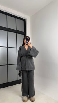 Antrasit Kuşaklı Hırka Beli Lastikli Pantolon Triko Takım GAUS-00848GAUSTAKIMGAUS-00848