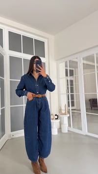 Lacivert Çıtçıt Düğmeli Gömlek Pantalon Denim Takım GAUS-01969GAUSSuitsGAUS-01969