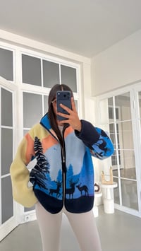 Çok Renkli Geyik Desenli Fermuarlı Polar Sweatshirt GAUS-01910GAUSSweatshirtGAUS-01910