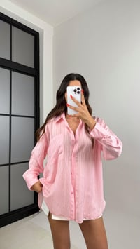 Pembe Şerit Desenli Kırışık Tencel Gömlek GAUS-0032GAUSGÖMLEKGAUS-0032