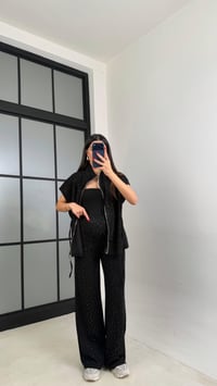 Siyah Beli Lastikli Hırka Pantolon Taşlı Modal Takım GAUS-01064GAUSTAKIMGAUS-01064