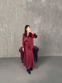 Jade Bordo Saten Gömlek Etek TakımGausTAKIMGU00904321