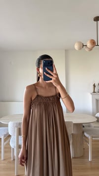 Kahve Vual Kumaş Ayarlanabilir Askılı Elbise GAUS-01693GAUSELBİSEGAUS-01693