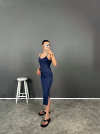 Karlee Lacivert İp Askılı Yırtmaçlı ElbiseGausELBİSEGU008202