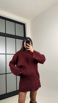 Bordo Şal Detaylı Hırka Kazak Beli Lastikli Etek Triko Takım GAUS-01039GAUSTAKIMGAUS-01039