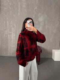 Iced Bordo Desenli Yarım Balıkçı Yaka Sakallı KazakGausKAZAKGU00904387