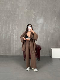 Sansa Kahve Kuşaklı Keten Kimono TakımGausTAKIMGU100746