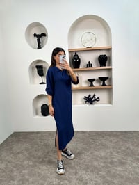 Vole Lacivert Oys Modal Kumaş Polo Yaka Yırtmaçlı Elbise GausELBİSEGU008928