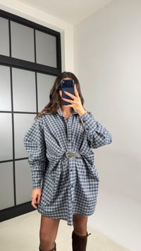 Lacivert Ekose Desenli Kemerli Tasarım Elbise GAUS-01162GAUSDressesGAUS-01162