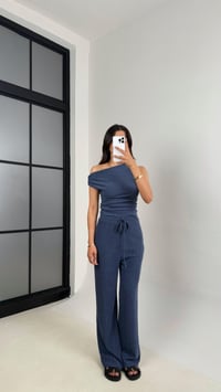 Mavi Asimetrik Bluz Beli Lastikli Pantolon Bürümcük Takım Gaus00532GausTAKIMGU1002245