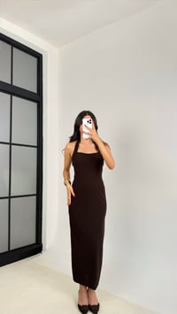 Acı Kahve Boyundan Bağlamalı Yırtmaç Detaylı Likralı Elbise GAUS-0054GAUSDressesGAUS-0054