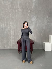 Tamara Antrasit Drapeli Asimetrik Kesim Bluz Pantolon Modal TakımGausTAKIMGU100200