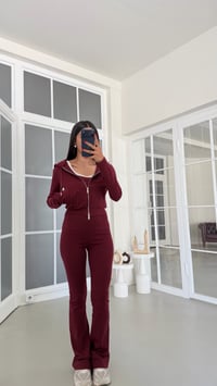 Mürdüm Hırka Crop Beli Lastikli Pantolon 3'lü Basic Takım GAUS-01889GAUSTAKIMGAUS-01889