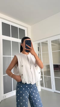 Beyaz Fermuarlı Astarlı Keten Yelek GAUS-01689GAUSYELEKGAUS-01689