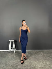 Karlee Lacivert İp Askılı Yırtmaçlı ElbiseGausELBİSEGU008202