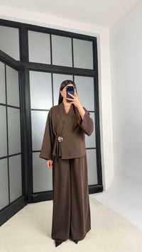 Kahve Premıum Toka Detaylı Yandan Bağlamalı Beli Lastikli Pantolon Tencel Takım GAUS-01205GAUSSuitsGAUS-01205