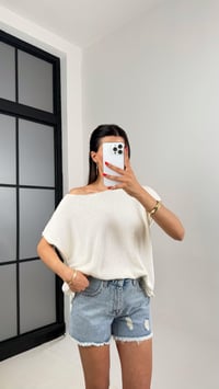 Beyaz Omzu Açık Kısa Kol Triko Kazak Gaus00504GausTRİKOGU1002182