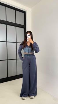 Antrasit Denim Detaylı Kapüşonlu Hırka Beli Lastikli Pantolon Tasarım Takım GAUS-00444GAUSTAKIMGAUS-00444