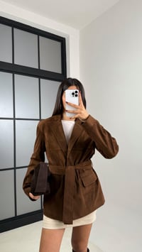 Kahve Astarlı Cep Detaylı Kuşaklı Süet Ceket GAUS-00168GAUSCEKETGAUS-00168