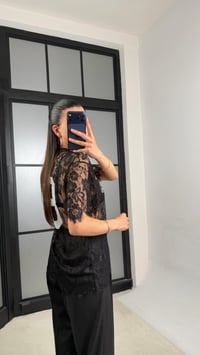 Siyah Muadil Yazılı Dantelli Tshirt GAUS-01492GAUSTshirtGAUS-01492