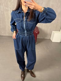 Setre Mavi Önden Fermuarlı Denim TulumGausTULUMGU10049