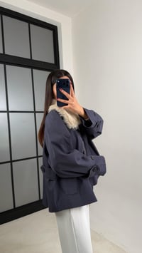 Lacivert Yaka Kürk Detaylı Astarlı Trençkot GAUS-00660GAUSTRENÇKOTGAUS-00660