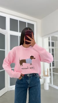 Pembe Muadil Köpek Desenli Triko Kazak GAUS-02181GAUSKAZAKGAUS-02181