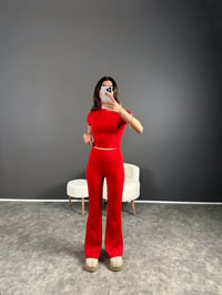 Lana Kırmızı İspanyol Paça İkili Takım GausTAKIMGU004219