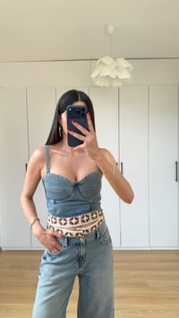 Mavi Nakış Detaylı Crop Pantolon İkili Denim Takım GAUS-01596GAUSTAKIMGAUS-01596