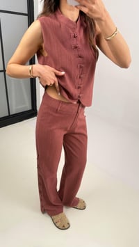 Kiremit Düğmeli Tasarım Yelek Pantolon Keten Takım Gaus00339GausTAKIMGU1001787