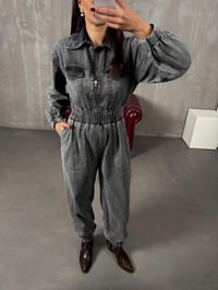 Setre Gri Yıkamalı Önden Fermuarlı Denim TulumGausTULUMGU10048