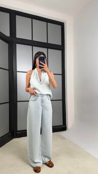 Buz Mavi Halter Yaka Tencel Denim Takım GAUS-01520GAUSTAKIMGAUS-01520