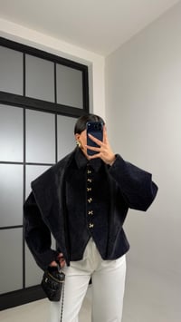 Siyah Fiyonk Düğmeli Astarlı Şal Detaylı Kaşe Ceket GAUS-00885GAUSCEKETGAUS-00885