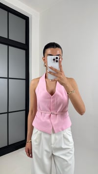 Pembe Önü Düğmeli Kemerli Tasarım Yelek Gaus00420GausYELEKGU1001984