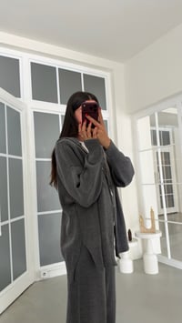 Antrasit Çift Fermuarlı Hırka Beli Lastikli Pantolon İkili Triko Takım GAUS-02294GAUSTAKIMGAUS-02294
