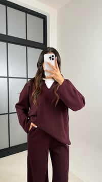 Mürdüm Tshirt Detaylı Kazak Beli Lastikli Pantolon İkili Triko Takım GAUS-00485GAUSTAKIMGAUS-00485