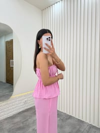 Pembe Straplez Yırtmaçlı Üst İkili Tensel Takım Gaus00275GausTAKIMGU1001641