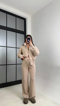 Bej Çift Fermuarlı Hırka Beli Lastikli Pantolon Triko Takım GAUS-01090GAUSTAKIMGAUS-01090