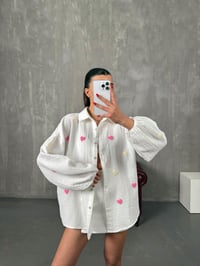 Softi Beyaz Kalp Punç İşlemeli Pinterest Tasarım Müslin GömlekGausGÖMLEKGU100605