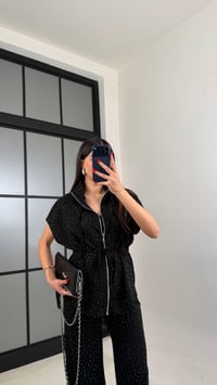 Siyah Beli Lastikli Hırka Pantolon Taşlı Modal Takım GAUS-01064GAUSTAKIMGAUS-01064
