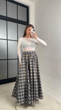 Bej Beli Lastikli Pileli Ekose Desenli Etek GAUS-01056GAUSSkirtGAUS-01056