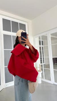 Kırmızı Geniş Yakalı Astarlı Paraşüt Kumaş Ceket GAUS-02161GAUSJacketsGAUS-02161
