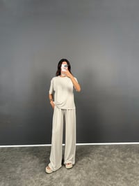 Nore Taş Modal Kumaş Rahat Dokuma Kısa Kol Tshirt Pantolon TakımGausTAKIMGU008714