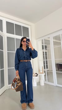 Koyu Mavi Kemerli Premium Denim Tulum GAUS-02123GAUSJumpsuitsGAUS-02123