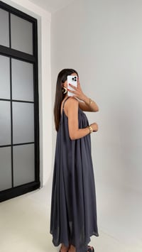 Antrasit Ayarlanabilir Askılı MD Muadil Astarlı Keten Elbise Gaus00474GausELBİSEGU1002109