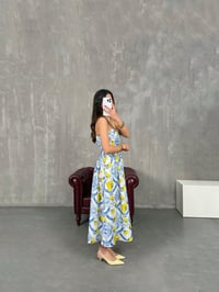 Mavi Sarı Kemerli Straplez Arka Lastikli Elbise Gaus00199GausELBİSEGU1001467