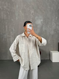 Vizon Çizgili Oversize Keten Gömlek Gaus00017GausGÖMLEKGU1001024