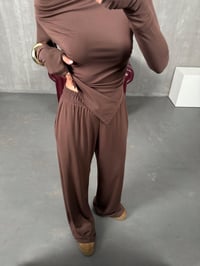 Tamara Kahve Drapeli Asimetrik Kesim Bluz Pantolon Modal TakımGausTAKIMGU100201