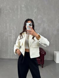 Ressa Beyaz Fermuarlı Astarlı Cepli Kaşe Muadil CeketGausCEKETGU00903784