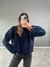 Muadil Lacivert Örme Denim Detaylı Kazak GausKAZAKGU002811
